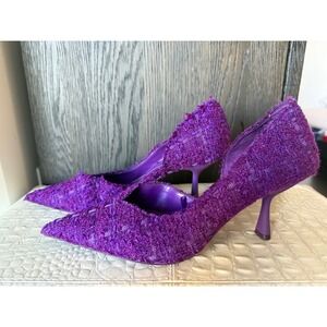 Zara Pointed Toe Purple Tweed Heels Stiletto Pumps Party Occasion Shoes US 8 39